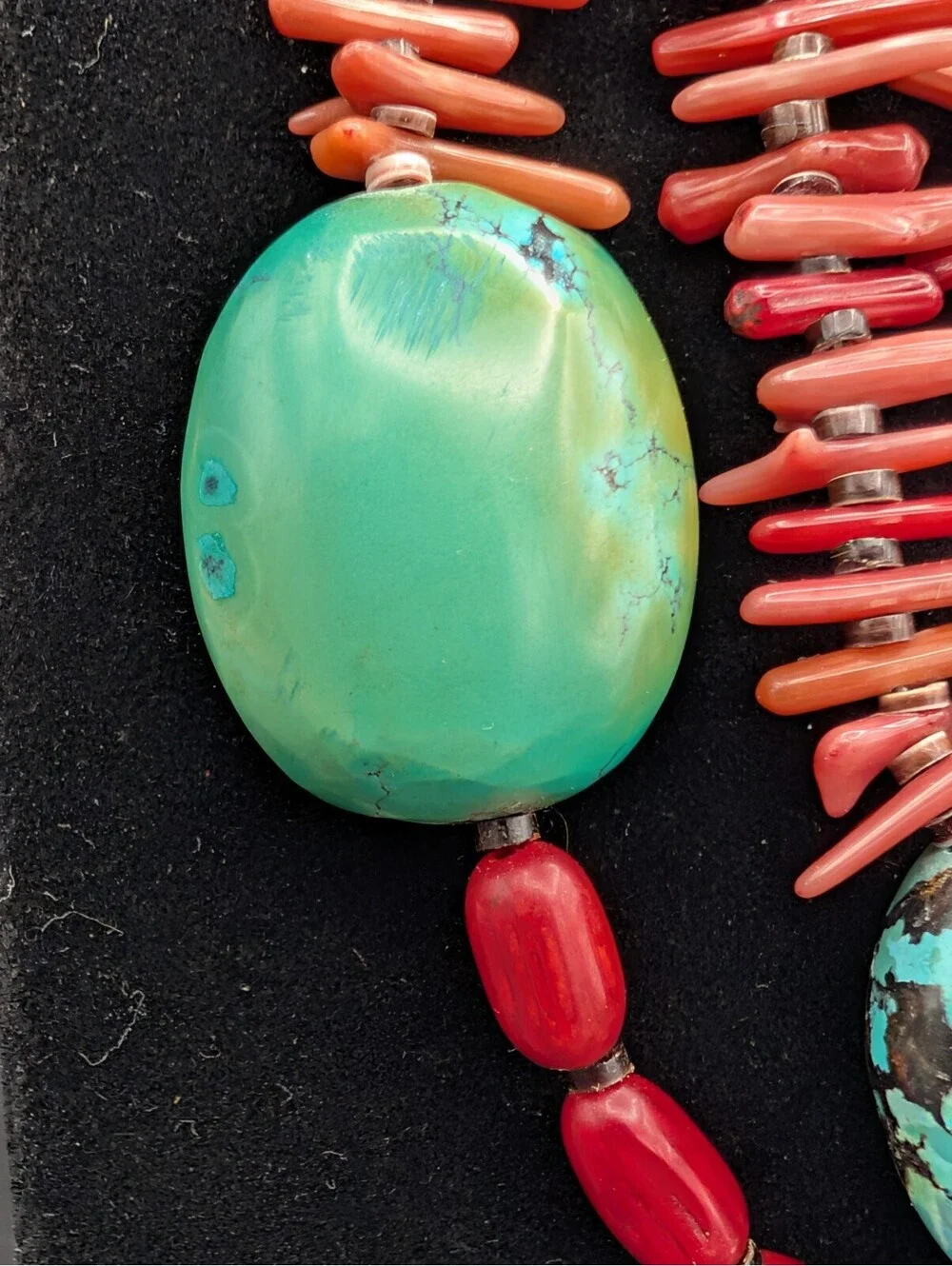 Vintage Large Turquoise Red Coral Branch 925 Sterling Silver Statement Necklace